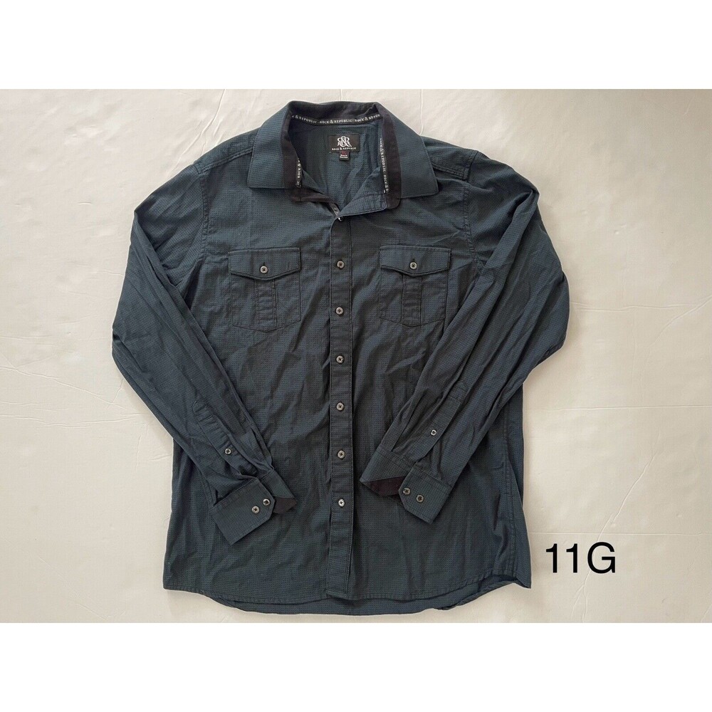 Rock & Republic Blue Woven Design Long Sleeve‎ Dress Shirt Size XL